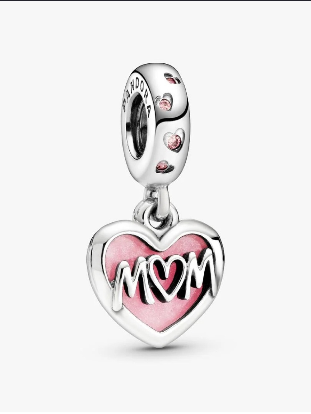 PANDORA Mom Script Heart Dangle Charm Sterling Silver-NEW